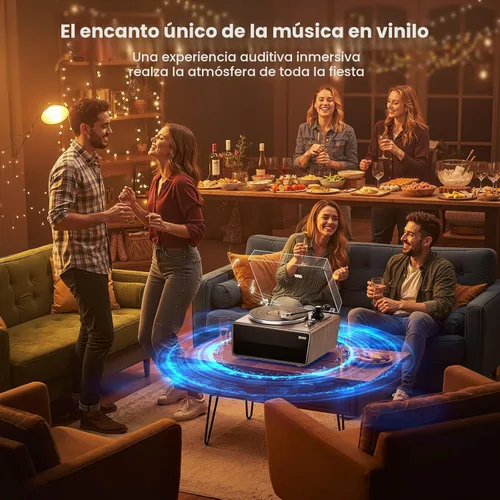 Miniatura 9 de Tocadiscos de vinilo todo en uno, tocadiscos Bluetooth integrado con 4 altavoces estéreo, preamplificador de teléfono, tocadiscos de alta fidelidad