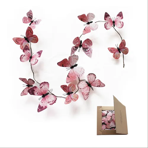 Miniatura 15 de Guirnalda de mariposa artificial, enredaderas decorativas de mariposa falsas, decoración colgante de mariposa única en 3D para pared del hogar, Rosa