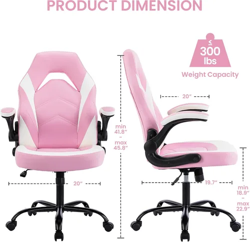 Miniatura 3 de Silla ergonómica de escritorio para juegos, silla giratoria ajustable de piel sintética con reposabrazos abatibles para oficina en casa