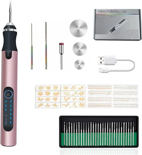 Bolígrafo de grabado eléctrico inalámbrico, micro bolígrafo de pulido con plantillas y 33 brocas, recargable por USB, mini herramientas