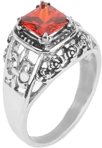BodyJ4You Anillo Biker Hard Rock Heavy Metal Corona Roja Piedra Acero Talla 12 Hombres Mujeres Declaración Banda