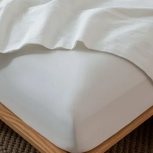 Miniatura 14 de MooMee Sábana bajera ajustable de solo 100% algodón lavado con textura parecida al lino, transpirable, duradera, suave, cómoda, bolsillo profundo