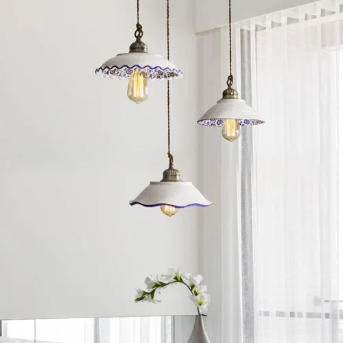 Miniatura 4 de MARURY Lámpara colgante de techo, luz colgante de porcelana azul y blanca, lámpara clásica de cerámica pequeña ajustable para cocina, isla