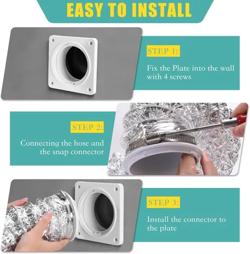 Miniatura 5 de Kit de Conector de Manguera de Ventilación para Secadora VIWINVELA - Placa de Pared para Ventilación de Secadora - Conector de Conducto de Secadora