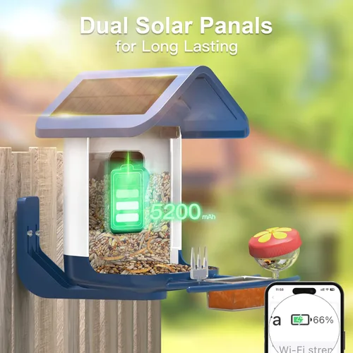 Miniatura 3 de Comedero para pájaros con cámara alimentado por energía solar: Comedero inteligente para aves con cámara de alimentación en vivo de 2K