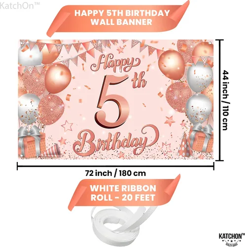 Miniatura 4 de KatchOn, Cartel grande de feliz cumpleaños número 5: 72 x 44 pulgadas, decoraciones de cumpleaños de 5 para niña, telón de fondo de feliz cumpleaños