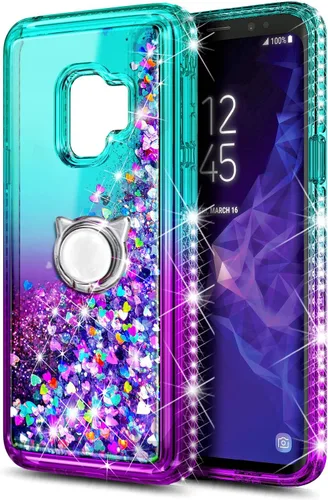 Miniatura 3 de NGB - Funda para teléfono Samsung Galaxy S9, color aguamarina/morado, bonita funda con purpurina líquida para mujeres y niñas, con protector