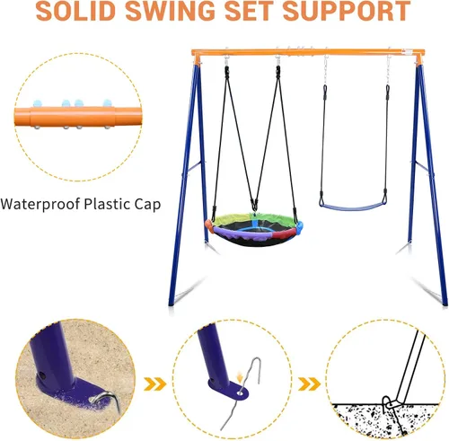 Miniatura 4 de Juego de columpios para el patio trasero, juego de columpios de 440 libras con soporte de metal resistente en forma de A, 1 asiento de columpio tipo