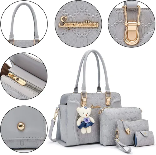 Miniatura 95 de Bolsos de mano de moda para mujer, bolsa de hombro, asa superior, bolsa de mano, juego de 4 piezas