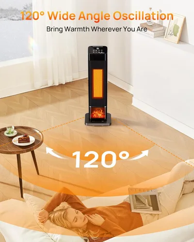Miniatura 7 de AKIRES Calentador de espacio con termostato, calentador de habitación portátil para uso en interiores, control remoto, oscilación de 120°