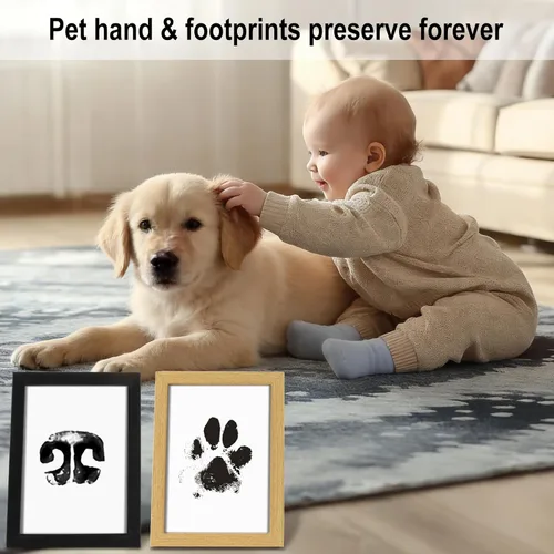 Miniatura 7 de echosari Paquete de 2 huellas de huellas sin tinta para perros y gatos, kit de huellas de manos de mascotas y bebés, recuerdo con 2 marcos