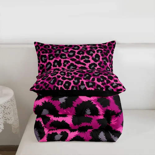 Miniatura 7 de Erosebridal Juego de edredón con estampado de leopardo, tamaño individual para niños, edredón de guepardo occidental, negro y gris, juego de ropa