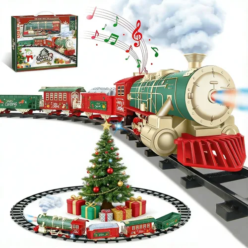 Juego de tren eléctrico para niños de 4 a 8 años con vapor real, luces y sonidos, juego completo de tren de juguete con autos y pistas, fácil