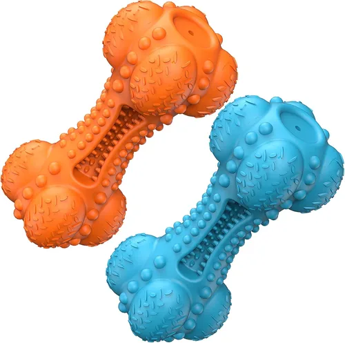 Miniatura 11 de SCHITEC - Juguete masticable para perros con sonido, hueso de goma natural resistente y duradero con cepillo de dientes, indestructible para Azul
