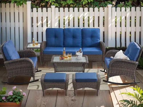 Miniatura 33 de HUMMUH Juego de 2 sillas de mimbre para exteriores, sillas de comedor con respaldo alto y asiento profundo para jardín, porche, patio trasero