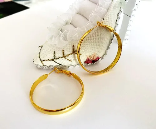 Miniatura 6 de Aretes de aro chapados en oro de 18 quilates, aretes redondos