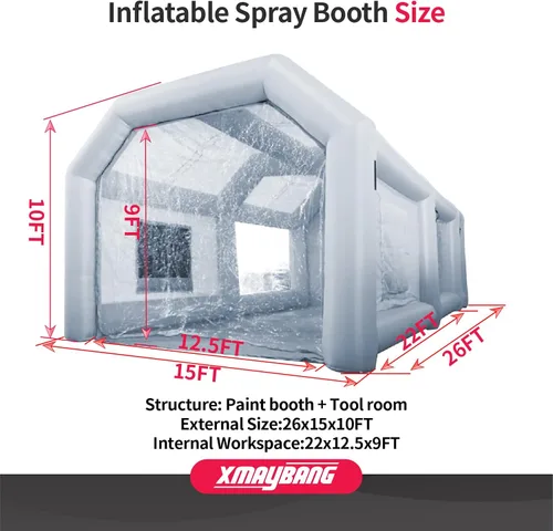 Miniatura 2 de Xmaybang Cabina de pulverización inflable de 26 x 15 x 10 pies, cabina de pintura automática portátil con sistema de filtración, adecuada para autos