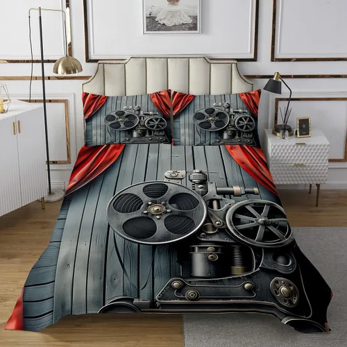 Miniatura 17 de Homewish Theater Cinema Poster Quilt Sets Twin Size,Retro Movie Bedspread Coverlet 2Pcs for Kids Girls Boys Room Decor,Popcorn Quilts Set Movie