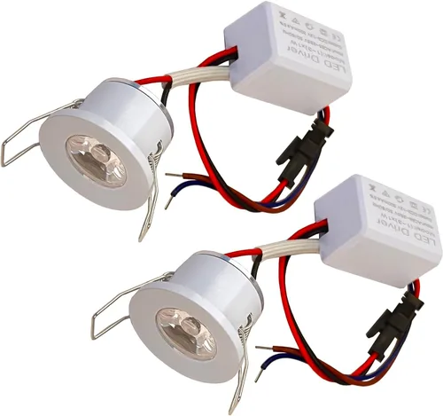 Miniatura 10 de 2 paquetes de mini focos de 3 W, AC 110V 220V, luces empotradas para techo, para exhibición en vitrina y debajo del gabinete, luz blanco cálido 3000