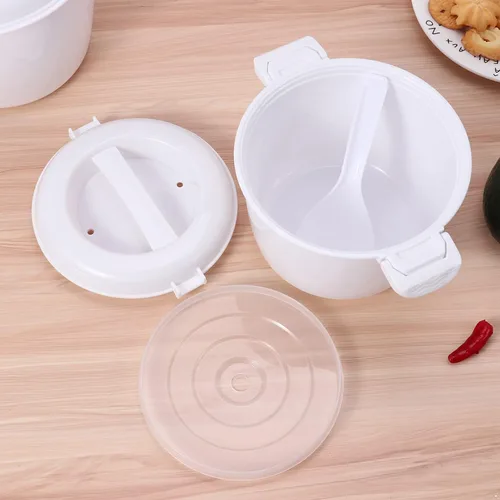 Miniatura 5 de FEESHOW Arrocera portátil de microondas de grado alimenticio con paleta de arroz, color blanco, pequeño