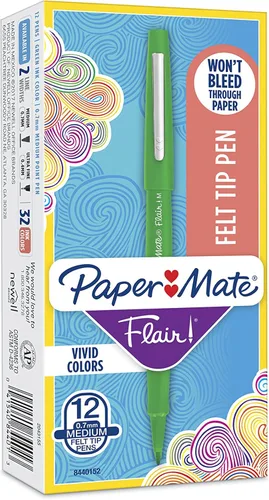 Paper Mate Flair Point-Guard - Bolígrafos de punta porosa 12 bolígrafos verdes 8440152