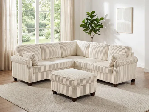Miniatura 9 de Sofá modular modular en forma de V de 90.6 pulgadas con otomana de almacenamiento, sofá esquinero de pana de 6 asientos con asiento profundo
