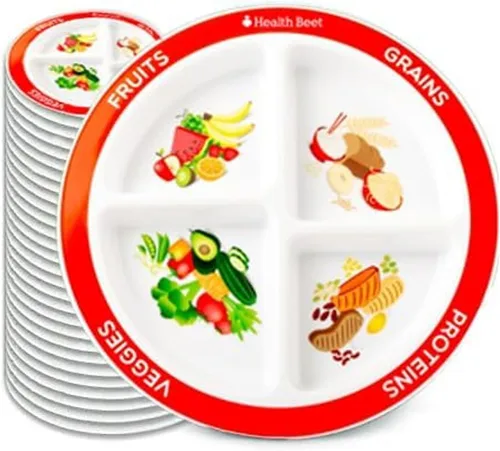 Miniatura 9 de Plato con porciones divididas para niños MyPlate, con 4 secciones divertidas & balanceadas para quisquillosos, English