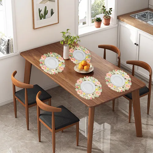 Miniatura 8 de LeLehome Juego de 4 manteles individuales redondos bordados con margaritas de primavera, 15 pulgadas, decoración de mesa para el hogar, cocina