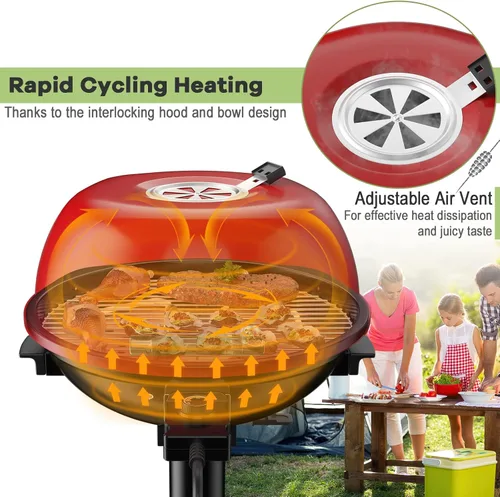 Miniatura 3 de Giantex Parrilla eléctrica para interiores y exteriores, parrilla portátil de 1600 W con rejilla antiadherente extraíble, temperatura ajustable, Rojo