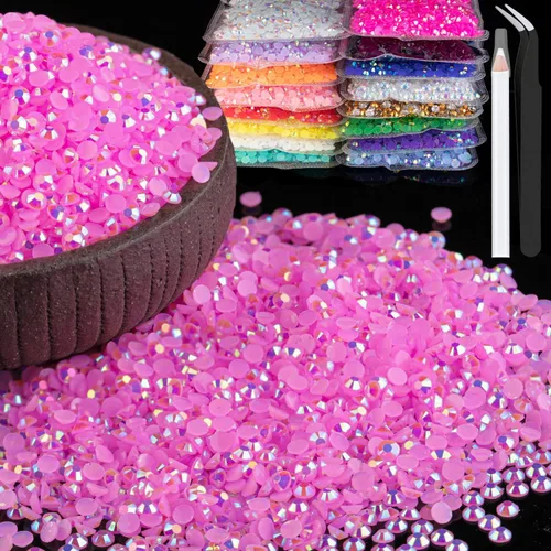 Miniatura 27 de 15000 diamantes de imitación de resina de 0.079 pulgadas a granel, diamantes de imitación de gelatina redondos negros con parte trasera plana, gemas