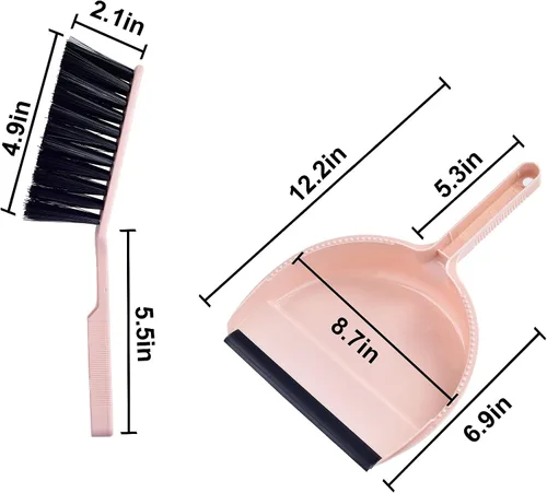 Miniatura 7 de Juego de mini escoba pequeña y recogedor rosa para el hogar, cocina, oficina, coche
