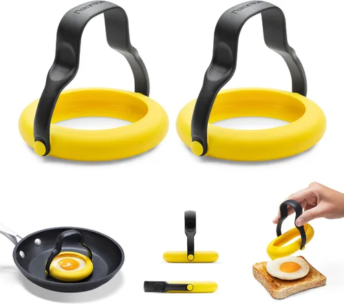 Dreamfarm Flegg Anillos de Silicona Flexibles 3 en 1 para Huevos, Volteadores y Servidores Seguros en Antiadherente - Paquete de 2, Amarillo/Negro |