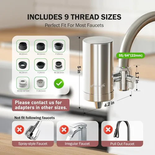 Miniatura 3 de Frizzlife FS99 Filtro de agua para llave de fregadero, 2 filtros (1 preinstalado) Certificado Reduce un 99% el plomo, metales pesados