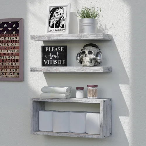 Miniatura 11 de RICHER HOUSE Estantes flotantes para baño, estantes flotantes negros para pared, estantes de baño sobre el inodoro, estantes colgantes montados