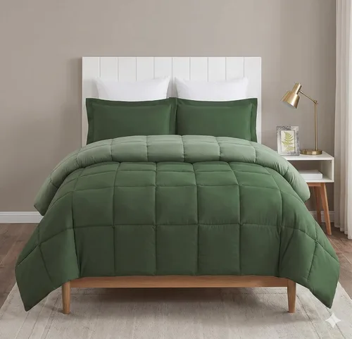 HIG Juego de 3 piezas de edredón verde para cama individual/extragrande - Juego de edredón reversible para todas las estaciones con relleno