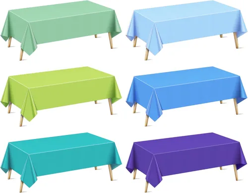 Miniatura 22 de Mantel rectangular de la serie azul y verde, 4 piezas, 54 x 72 pulgadas, color sólido, impermeable y a prueba de derrames, mantel de plástico