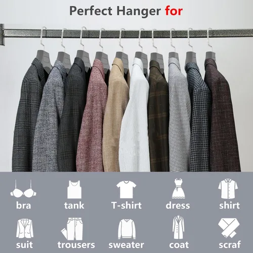 Miniatura 6 de DEDU Perchas de Plástico Extra Anchas para Trajes de Hombre, Paquete de 15, Ancho 17.7", Perchas Grises para Suéter sin Protuberancia en el Hombro