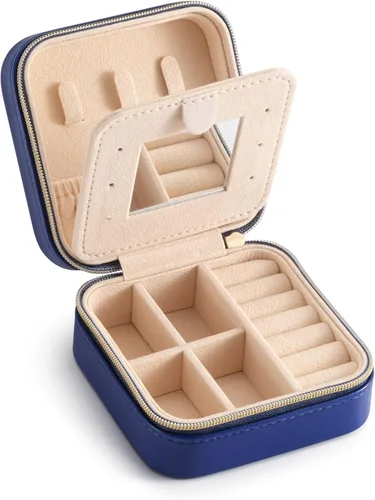 Estuche de viaje para joyas con espejo, pequeño organizador de joyas de viaje, caja de joyería portátil, mini organizador de viaje, caja de