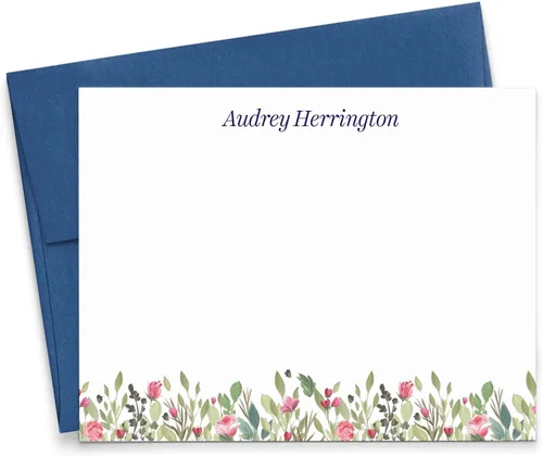 Miniatura 10 de Papelería floral personalizada con sobres, planos o plegados, juego de papelería floral de acuarela para mujer, tarjetas de notas florales