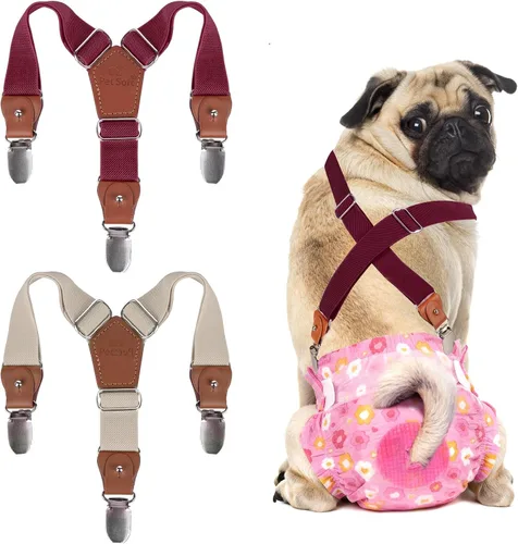 Miniatura 12 de Pet Soft Tirantes de pañales para perro hembra, 2 piezas, tirantes para falda de perro, vestido, Negro, rosa, marrón, burdeos