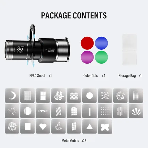 Miniatura 10 de Soonpho Bowens - Kit de montaje óptico Snoot, accesorio de proyección con marco GOBO magnético doble, 25 gobos y 4 filtros de color, para luces LED