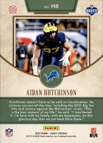 Miniatura 2 de TARJETA OFICIAL DE FÚTBOL DE LA NFL 2022 DE PANINI LEGACY #148 AIDAN HUTCHINSON ROOKIE DETROIT LIONS