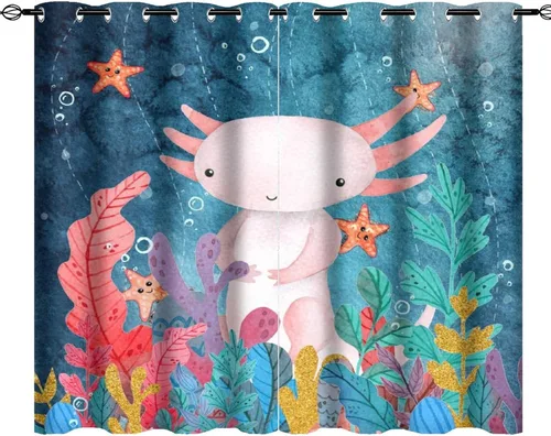 Miniatura 42 de Cortinas abstractas de ajolote con diseño de galaxia, colorido, peces, animales, ajolote, aislamiento térmico, oscurecimiento y reducción de ruido
