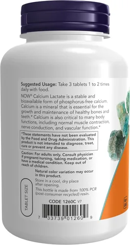 Miniatura 3 de NOW Suplementos, lactato de calcio, apoya la salud ósea, tableta fácil de tragar, 250 tabletas