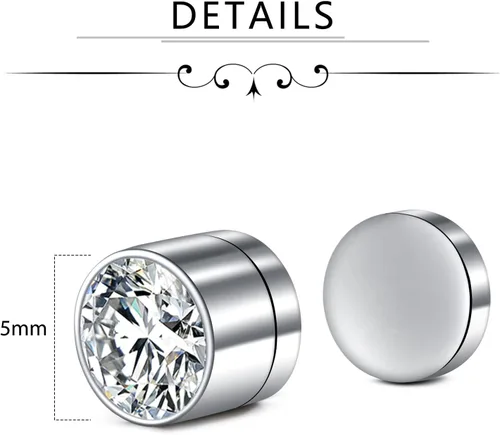 Miniatura 3 de D.Bella Aretes de tuerca falsos con circonita cúbica para mujeres y hombres, plata