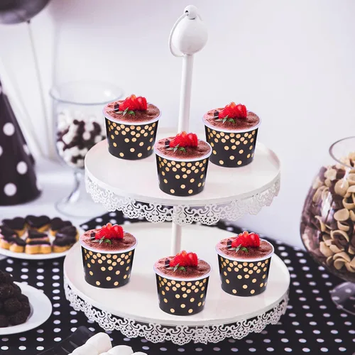 Miniatura 6 de CHENGU 100 tazas de papel para helado a granel de 8 onzas, desechables en negro y dorado, cuencos de postre para aperitivos, yogur, alimentos