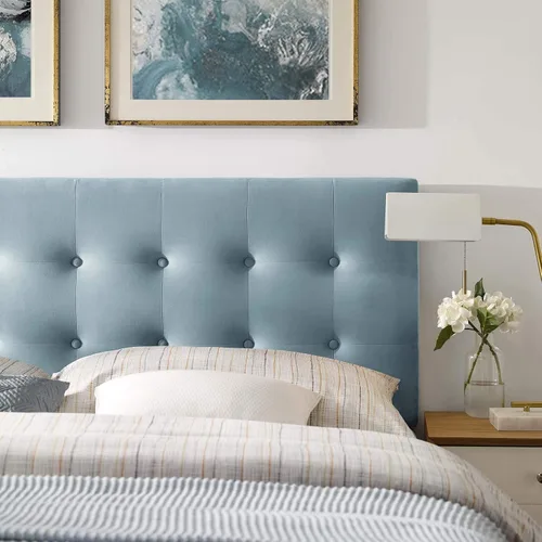 Miniatura 6 de Modway Emily - Cabecero de terciopelo con estilo capitoné para cama Queen, color azul claro
