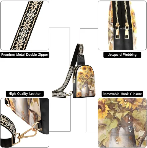Miniatura 5 de Sling Backpack Sunflower Butterfly Vintage Sling Bag for Women Crossbody Shoulder Bag Leather Fanny Pack Chest Bag for Travel Hiking 202A1219