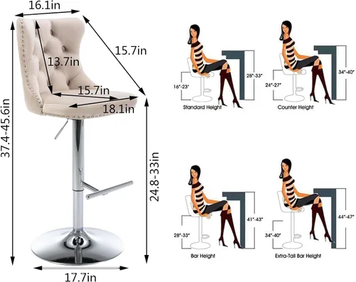 Miniatura 90 de Aoowow Juego de 2 taburetes de bar giratorios, taburetes de bar ajustables con respaldo de terciopelo copetudo, sillas de bar modernas tapizadas