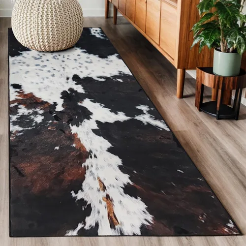 Miniatura 9 de MUGINYU Alfombra de Área de Cuero de Vaca Occidental 5x7 pies para Baño Decoración del Hogar, Alfombra con Estampado de Vaca Marrón, Alfombra